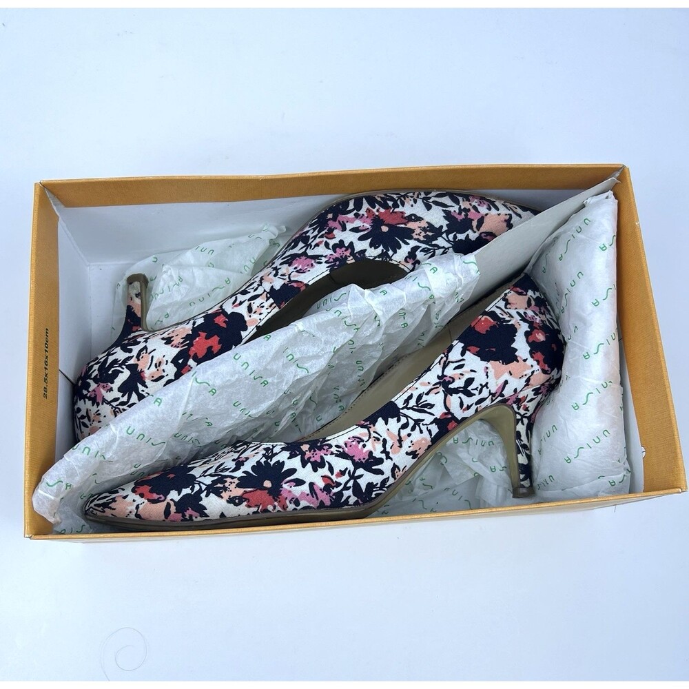 UNISA Uncalley Floral Print Heeled Pump Shoes Women's 8M Navy/Coral/Peach/White